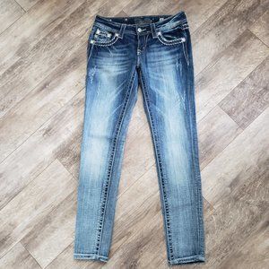 Miss Me Studded Bling Flower Embroidered Skinny Jeans 26